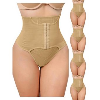 5 Packs Women's High Waisted Tummy Control Bodyshaper Panties Thong with Front Hook Closure