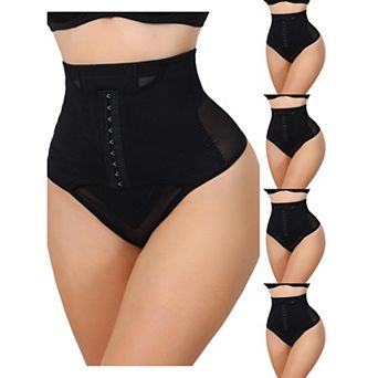5 Packs Women's High Waisted Tummy Control Bodyshaper Panties Thong with Front Hook Closure