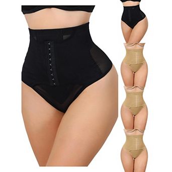 5 Packs Women's High Waisted Tummy Control Bodyshaper Panties Thong with Front Hook Closure