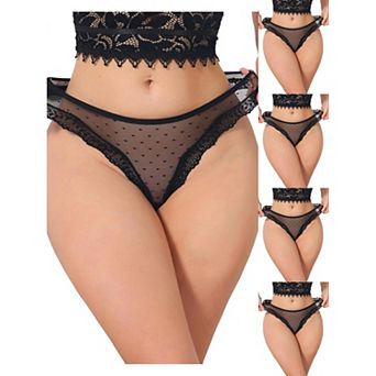 5 Packs Women's Lace Sheer Mesh Underwear Low Rise Bikini Polka Dot See Through Thongs