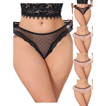 5 Packs Women's Lace Sheer Mesh Underwear Low Rise Bikini Polka Dot See Through Thongs