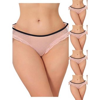 5 Packs Women's Lace Sheer Mesh Underwear Low Rise Bikini Polka Dot See Through Thongs
