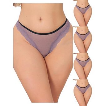 5 Packs Women's Lace Sheer Mesh Underwear Low Rise Bikini Polka Dot See Through Thongs