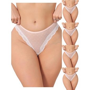 5 Packs Women's Lace Sheer Mesh Underwear Low Rise Bikini Polka Dot See Through Thongs
