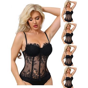 5 Packs Women's Lace Bustier Corset Tops Floral Camisole Top Underwired Adjustable Spaghetti Straps