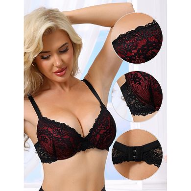 5 Packs Women's Floral Lace Push Up Underwire Adjustable Straps Bras Full Coverage Padded Lingerie