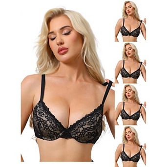 5 Packs Women's Floral Lace Push Up Underwire Adjustable Straps Bras Full Coverage Padded Lingerie