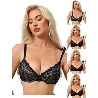 5 Packs Women's Floral Lace Push Up Underwire Adjustable Straps Bras Full Coverage Padded Lingerie