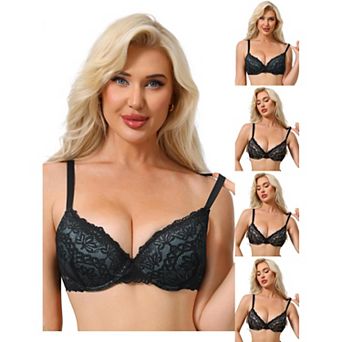 5 Packs Women's Floral Lace Push Up Underwire Adjustable Straps Bras Full Coverage Padded Lingerie