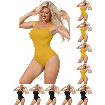 10 Packs Ribbed Shapewear Bodysuits for Women Square Neck Tank Tops Thong Sleeveless Bodyshaper
