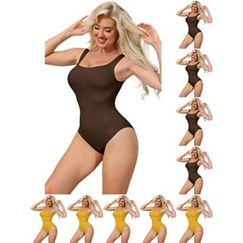 10 Packs Ribbed Shapewear Bodysuits for Women Square Neck Tank Tops Thong Sleeveless Bodyshaper