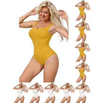 10 Packs Ribbed Shapewear Bodysuits for Women Square Neck Tank Tops Thong Sleeveless Bodyshaper
