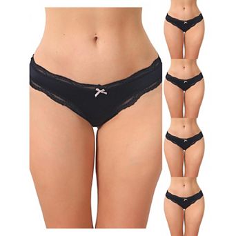 5 Packs Women's Low Rise Satin Panties Underwear Floral Lace Trim Briefs