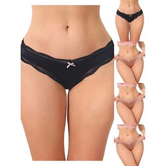 5 Packs Women's Low Rise Satin Panties Underwear Floral Lace Trim Briefs