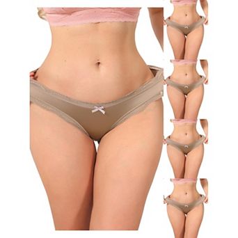 5 Packs Women's Low Rise Satin Panties Underwear Floral Lace Trim Briefs
