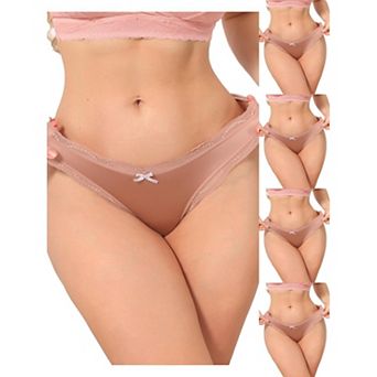 5 Packs Women's Low Rise Satin Panties Underwear Floral Lace Trim Briefs