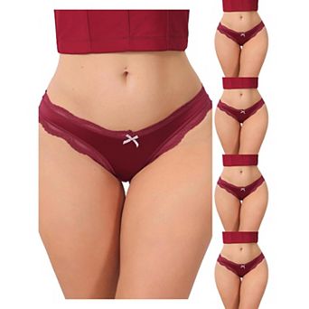 5 Packs Women's Low Rise Satin Panties Underwear Floral Lace Trim Briefs