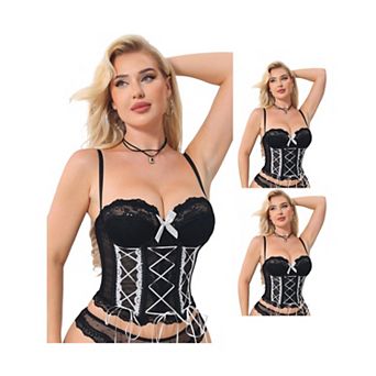 3 Packs Lace Corset Tops for Women Sheer Mesh Spaghetti Strap Shapewear Party Club Tank Tops