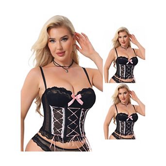 3 Packs Lace Corset Tops for Women Sheer Mesh Spaghetti Strap Shapewear Party Club Tank Tops