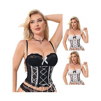 3 Packs Lace Corset Tops for Women Sheer Mesh Spaghetti Strap Shapewear Party Club Tank Tops