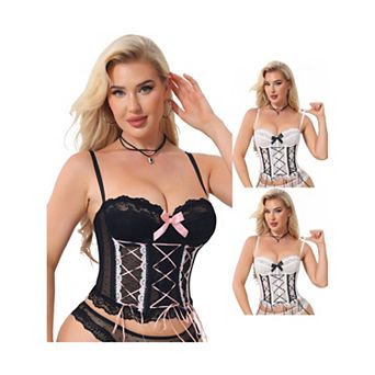 3 Packs Lace Corset Tops for Women Sheer Mesh Spaghetti Strap Shapewear Party Club Tank Tops