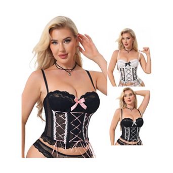 3 Packs Lace Corset Tops for Women Sheer Mesh Spaghetti Strap Shapewear Party Club Tank Tops