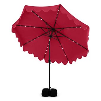 Costway 10 FT Outdoor Patio Umbrella with 32 Solar LED Lights & Weighted Base, Sandbags