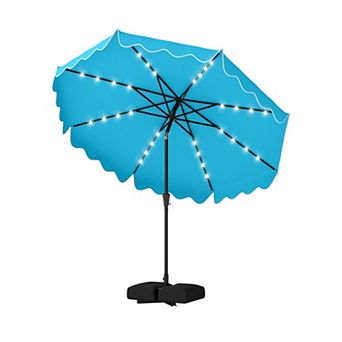 Costway 10 FT Outdoor Patio Umbrella with 32 Solar LED Lights & Weighted Base, Sandbags
