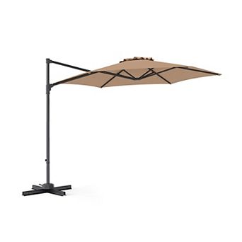 Costway 10 FT Patio Cantilever Umbrella with 360° Rotation, Air Vent, Cross Base Included