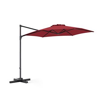 Costway 10 FT Patio Cantilever Umbrella with 360° Rotation, Air Vent, Cross Base Included