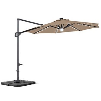 Costway 10 FT Cantilever Patio Umbrella with 35 Solar LED Lights 220 LBS Base 360° Rotation