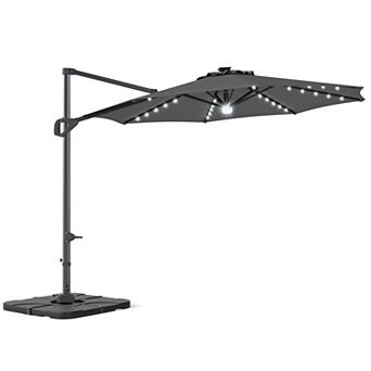 Costway 10 FT Cantilever Patio Umbrella with 35 Solar LED Lights 220 LBS Base 360° Rotation