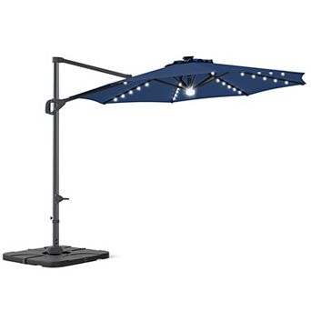 Costway 10 FT Cantilever Patio Umbrella with 35 Solar LED Lights 220 LBS Base 360° Rotation