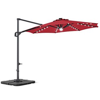 Costway 10 FT Cantilever Patio Umbrella with 35 Solar LED Lights 220 LBS Base 360° Rotation