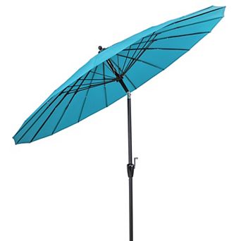 Costway 9 FT Patio Round Market Umbrella with Push Button Tilt, Crank Handle, Vented Top