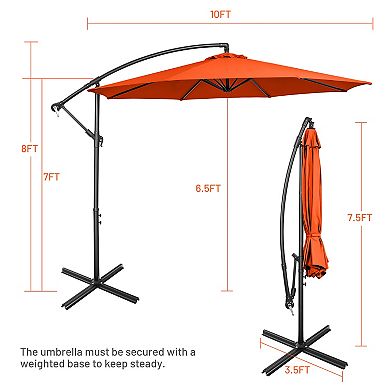 Costway 10 FT Patio Offset Umbrella w/8 Ribs Cross Base Tilt