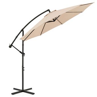Costway 10 FT Patio Offset Umbrella w/8 Ribs Cross Base Tilt