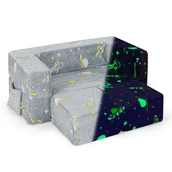 Costway Kids Couch Toddler Convertible Glow Play Sofa with Ottomans Cover & Side Pockets