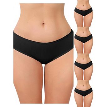 5 Packs Women's Low Rise Ribbed Underwear Panties Breathable Soft Stretch Briefs
