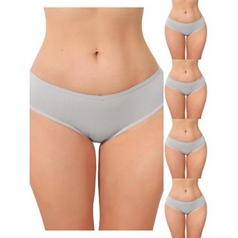 5 Packs Women's Low Rise Ribbed Underwear Panties Breathable Soft Stretch Briefs