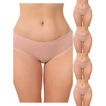 5 Packs Women's Low Rise Ribbed Underwear Panties Breathable Soft Stretch Briefs