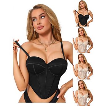 5 Packs Mesh Sheer Corset Tops for Women Sleeveless Underwired Bustier Bra Going Out Tank Tops