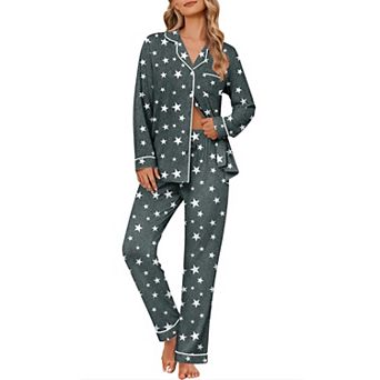 Ekouaer Womens Pajama Sets Button Down Pajama Sets Two Piece Long Sleeve and Pants Loungewear Set