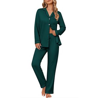 Ekouaer Womens Pajama Sets Button Down Pajama Sets Two Piece Long Sleeve and Pants Loungewear Set