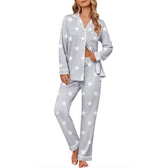 Ekouaer Womens Pajama Sets Button Down Pajama Sets Two Piece Long Sleeve and Pants Loungewear Set