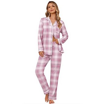 Ekouaer Womens Two Piece Pajama Set Long Sleeve Button Down Notch Collar Top and Wide Leg Pants