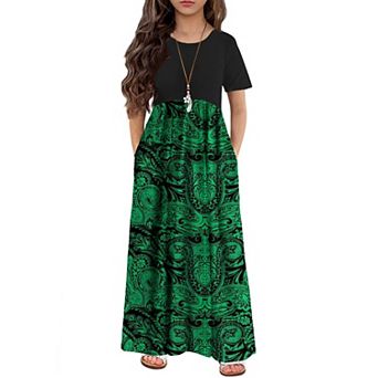 Arshiner Girls Maxi Dress Longshort Sleeve Casual Holiday Dress With Pockets