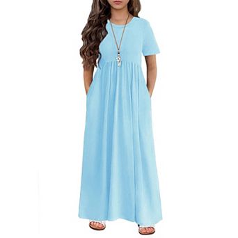 Arshiner Girls Maxi Dress Longshort Sleeve Casual Holiday Dress With Pockets