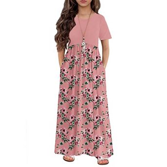 Arshiner Girls Maxi Dress Longshort Sleeve Casual Holiday Dress With Pockets