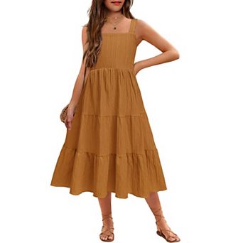 Arshiner Little Girl Summer Boho Spaghetti Strap Square Neck Dress Kids Sleeveless Sun Dresses